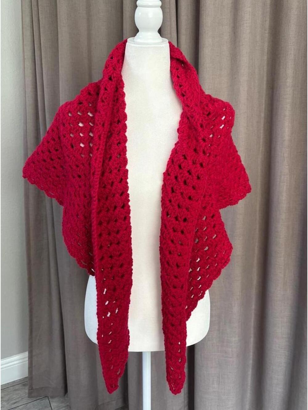 Handmade Style Raspberry Crochet Triangle Shawl Wrap